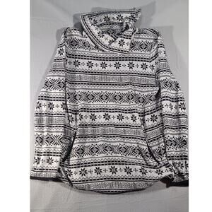 T by Talbots Women’s Fair Isle Funnel Neck Pullover Sweater Top M Gray Black